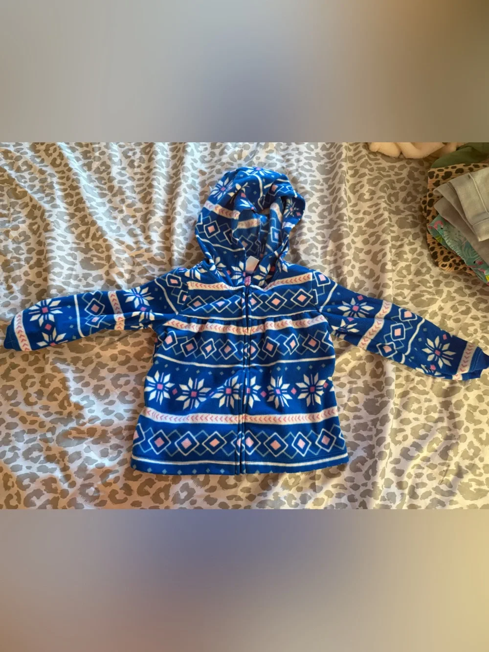 Carter’s Girl's Blue Patterned Hooded Fleece Jacket with Pink Leggings